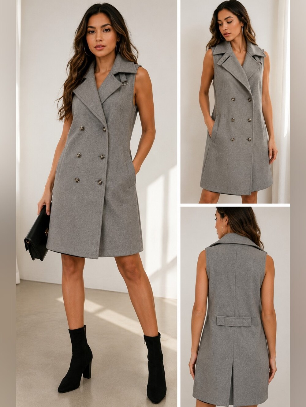 River Island Double Breasted Sleeveless Coat/Dress Heathered Gray | Size 8 NWOT